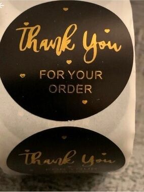 500 Gold and Black "Thank You" Round Order Stickers 1.5”